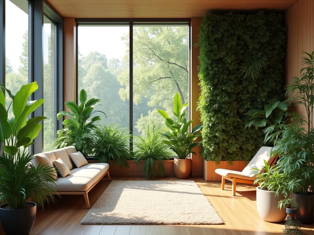 Espacio residencial con diseño biófilo y vegetación integrada
